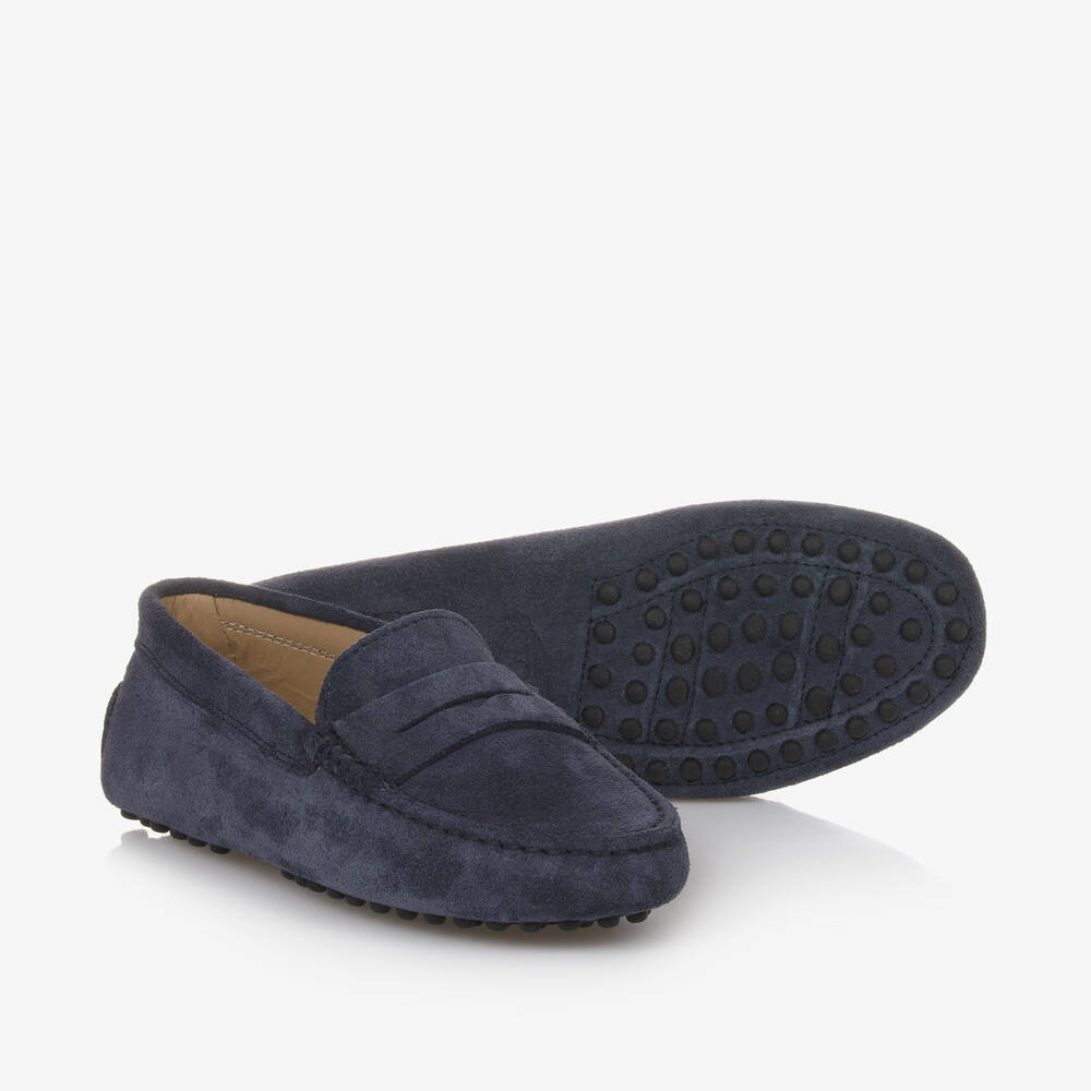 Tod's-Navy Blue Suede Leather Moccasins | Childrensalon