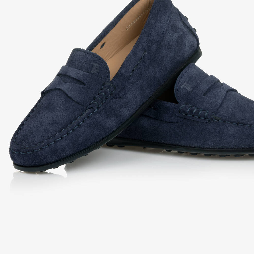 Tod's-Navy Blue Suede Leather Moccasins | Childrensalon