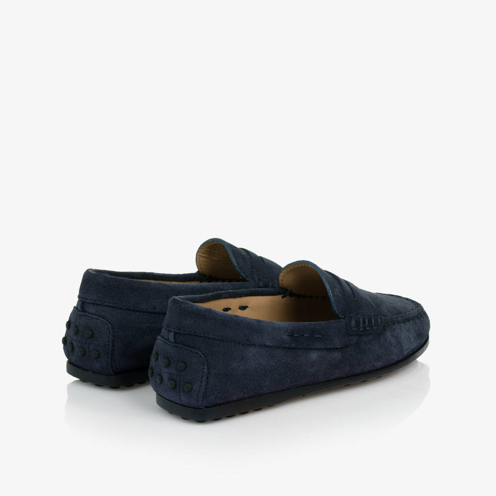 Tod's-Navy Blue Suede Leather Moccasins | Childrensalon