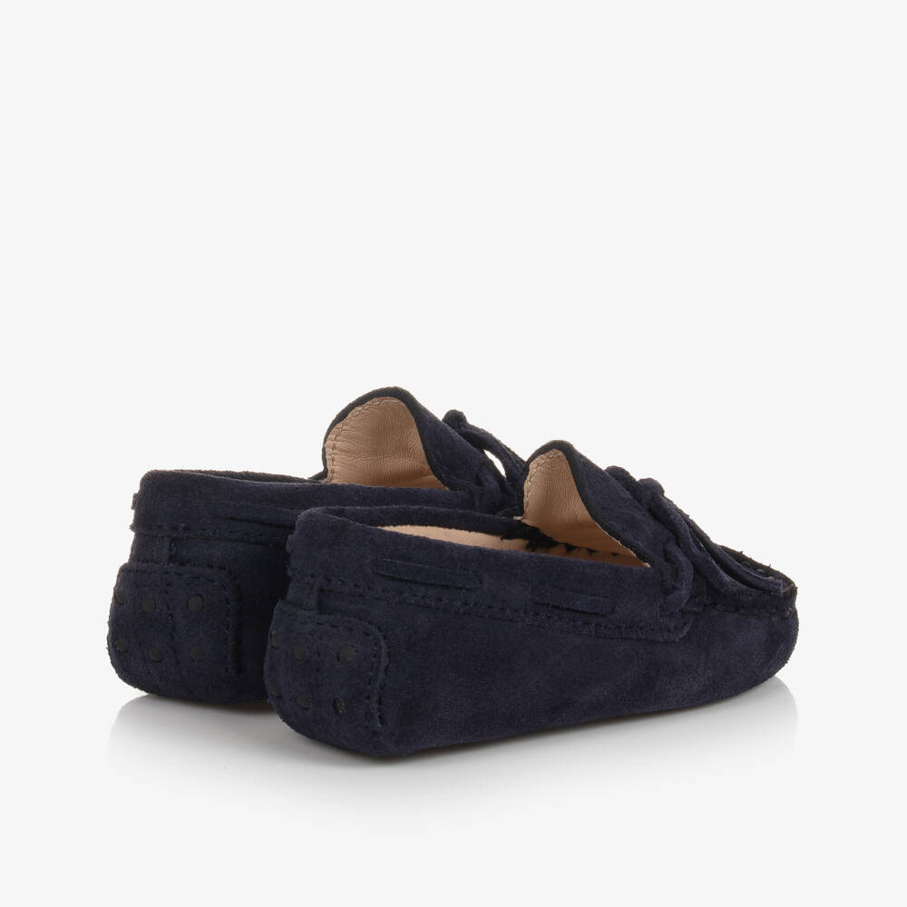 Tod's-Navy Blue Suede Leather Moccasins With Bow | Childrensalon