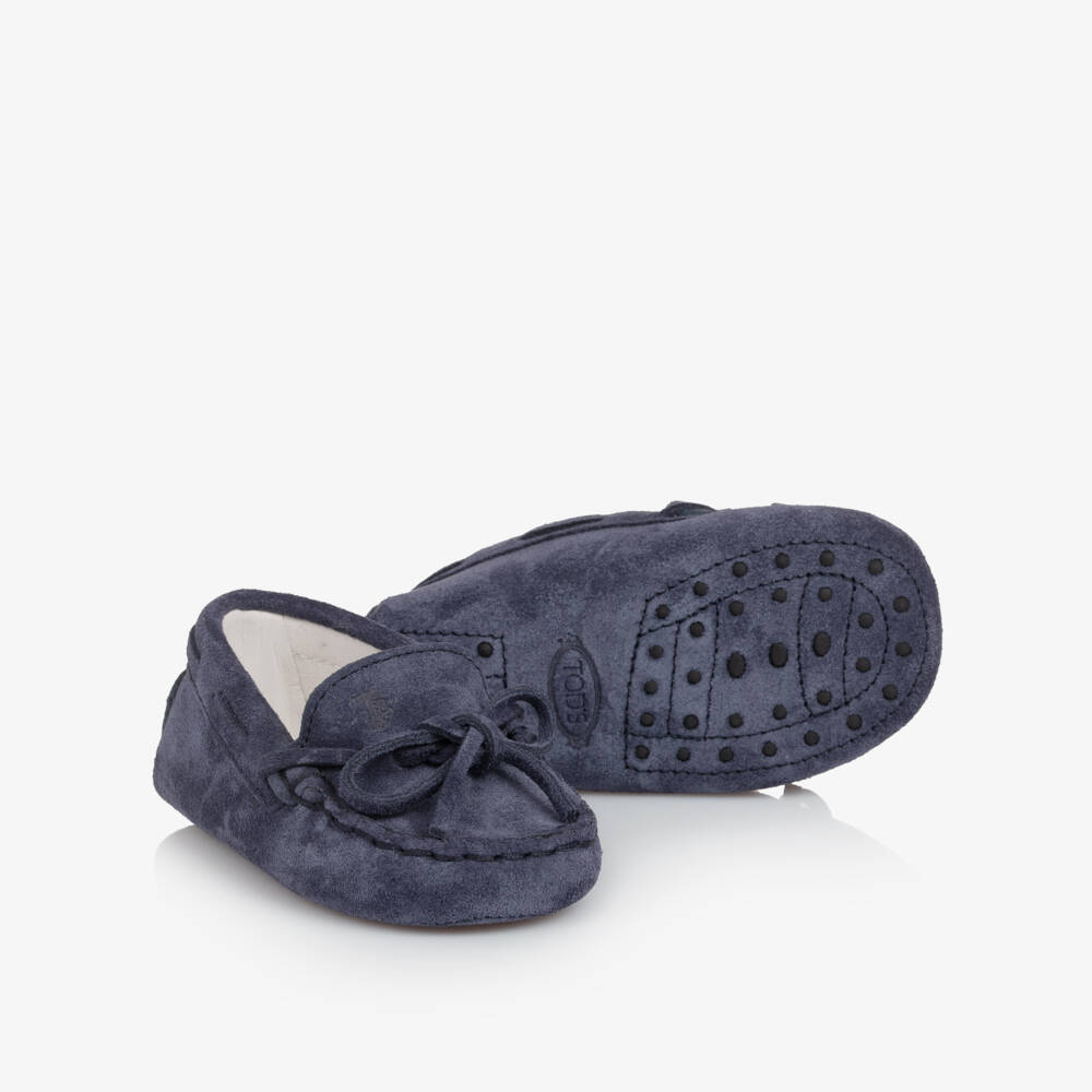 Tod's-Navy Blue Suede Leather Pre-Walker Moccasin Shoes | Childrensalon