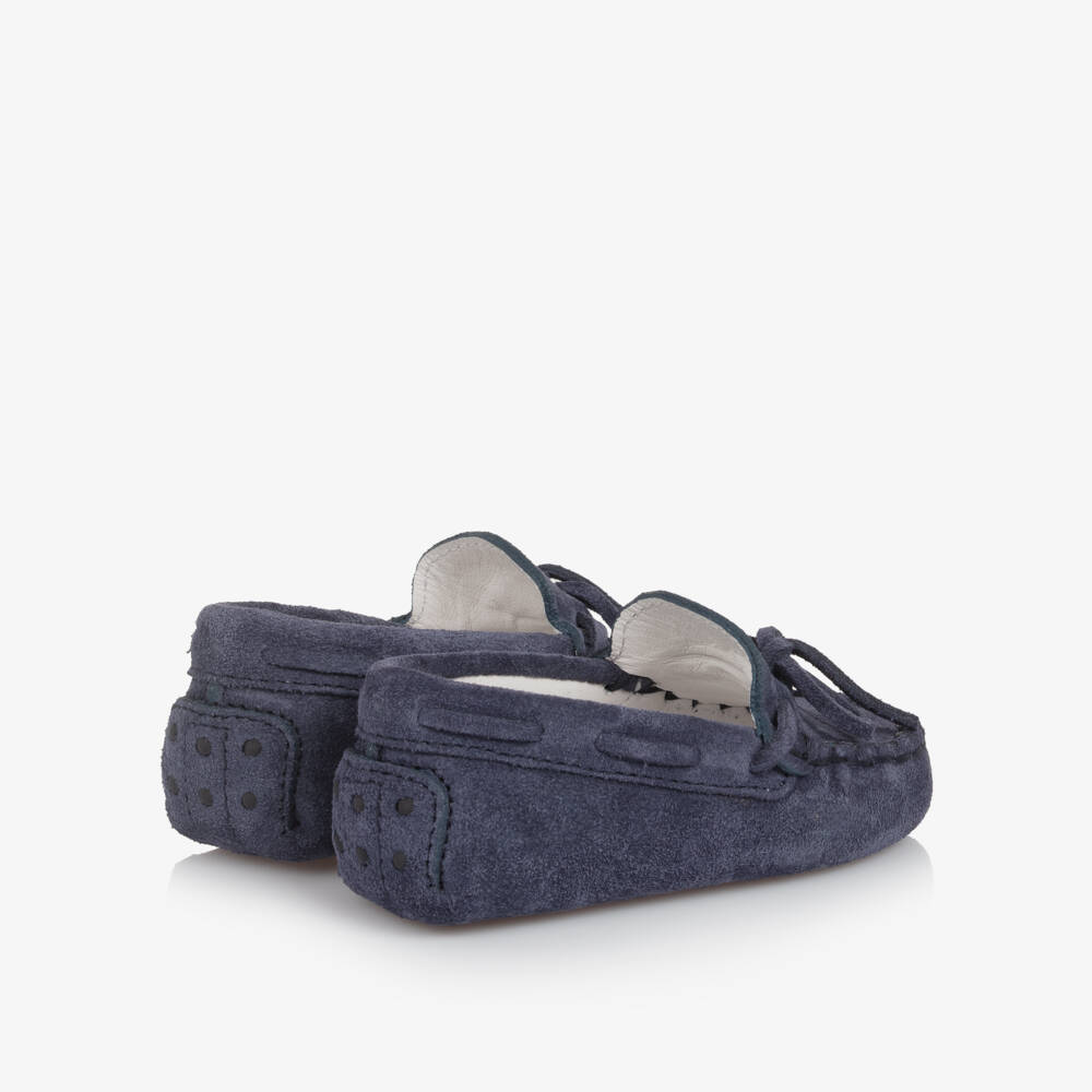 Tod's-Navy Blue Suede Leather Pre-Walker Moccasin Shoes | Childrensalon