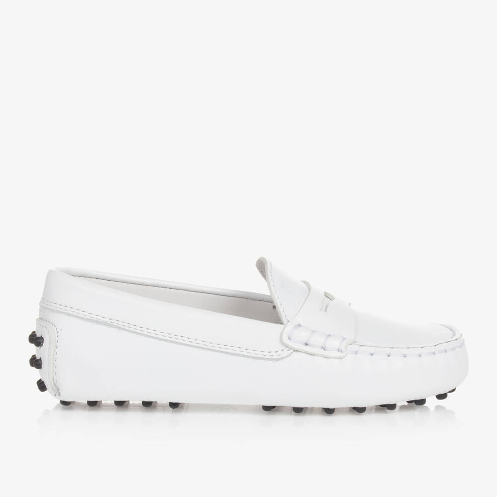 Tod's-White Leather Gommino Moccasins | Childrensalon