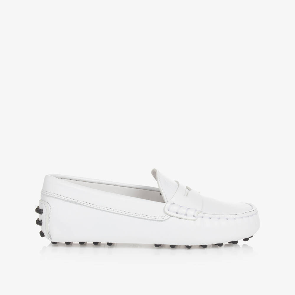 Tod's-White Leather Gommino Moccasins | Childrensalon