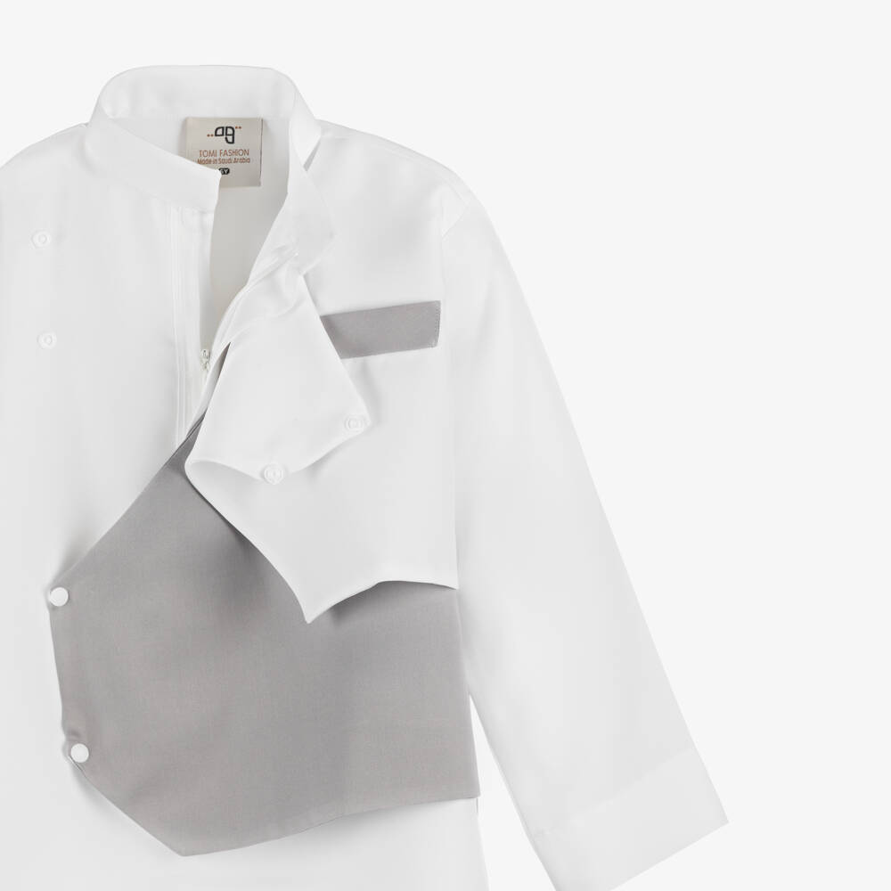 Tomi Fashion-Boys Ivory & Grey Twill Thobe | Childrensalon