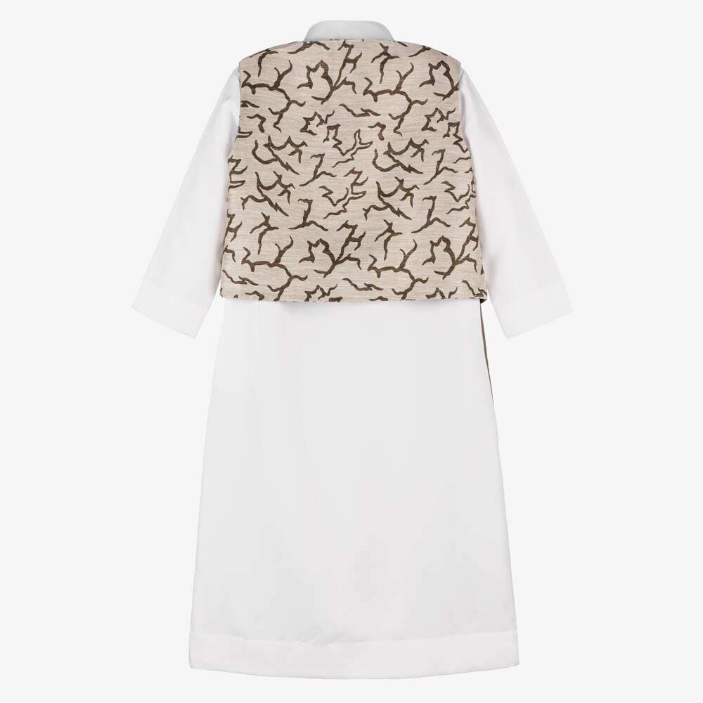 Tomi Fashion-Boys Ivory Twill Thobe with Green & Beige Panels | Childrensalon