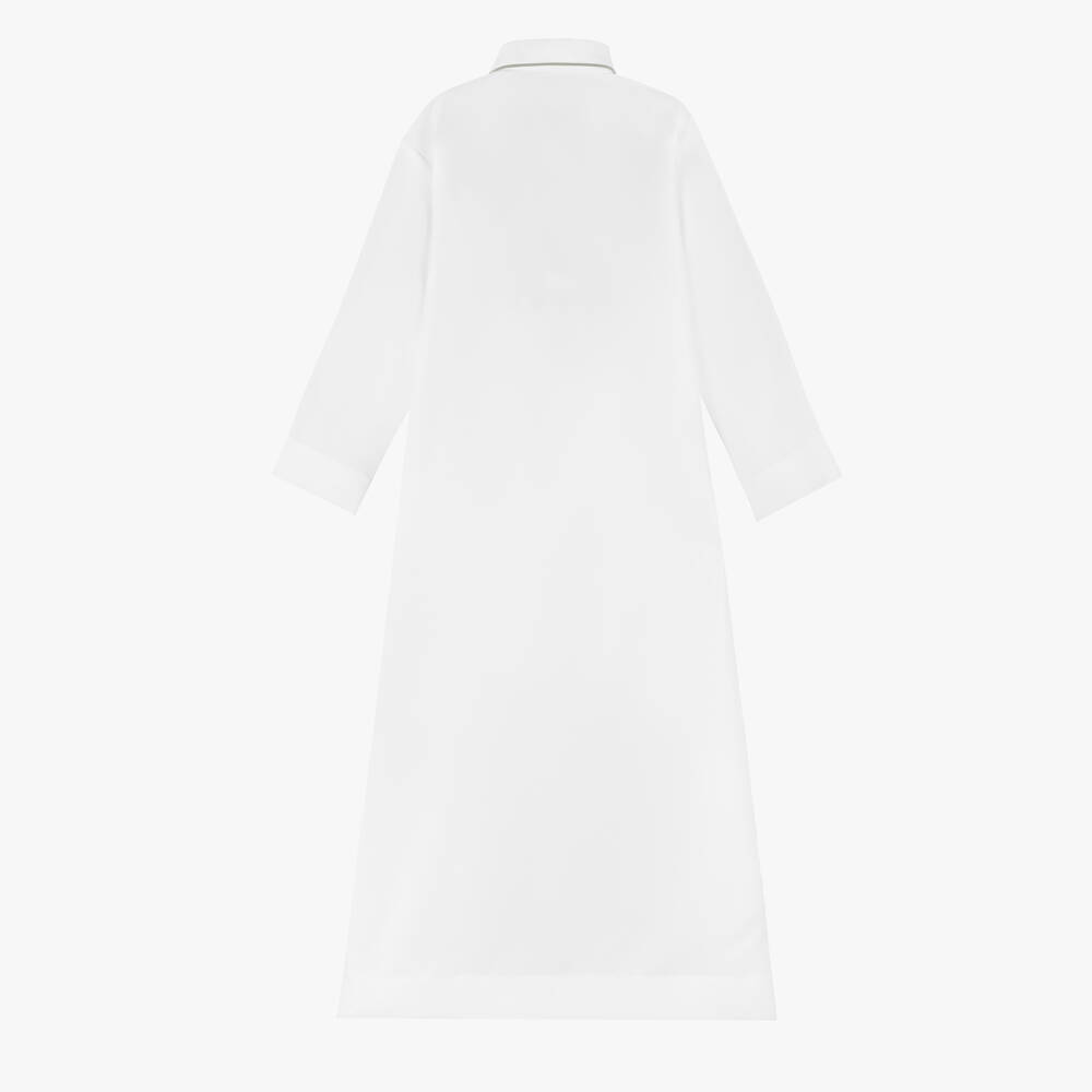 Tomi Fashion-Boys Ivory Twill Thobe with Olive Green Trims | Childrensalon