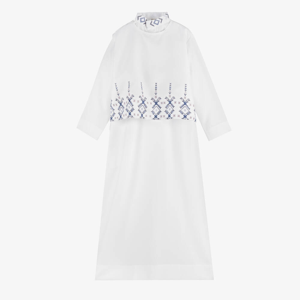 Tomi Fashion-Boys White Thobe with Blue Chevron Design  | Childrensalon