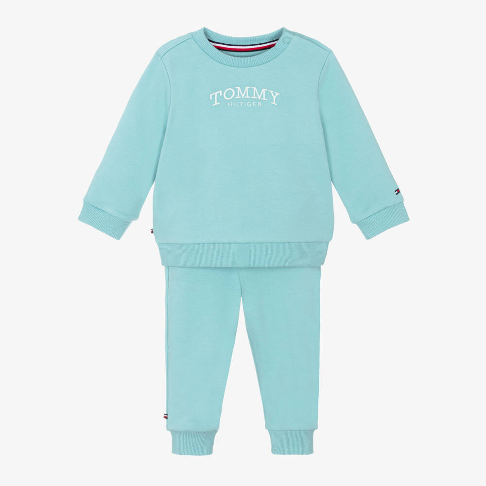 Tommy Hilfiger-Aqua Blue Cotton Embroidered Logo Tracksuit | Childrensalon