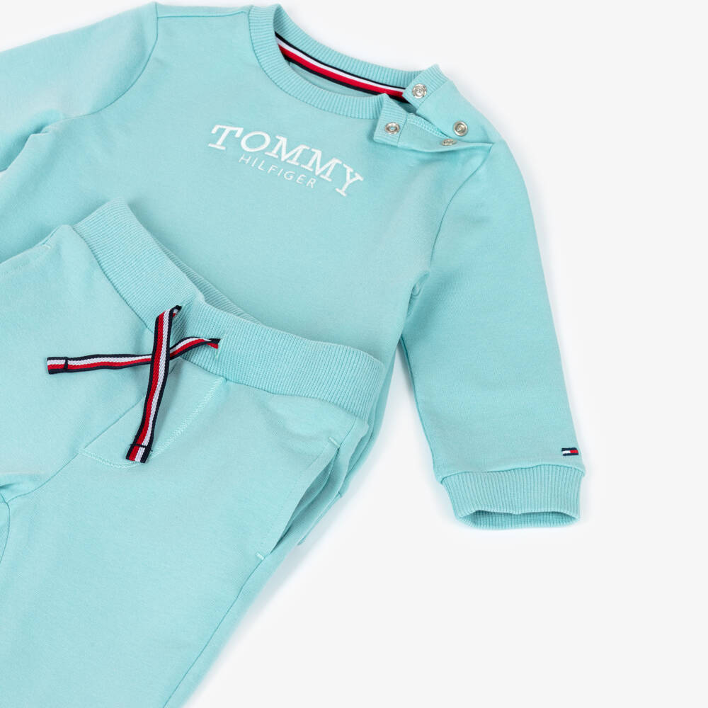 Tommy Hilfiger-Aqua Blue Cotton Embroidered Logo Tracksuit | Childrensalon