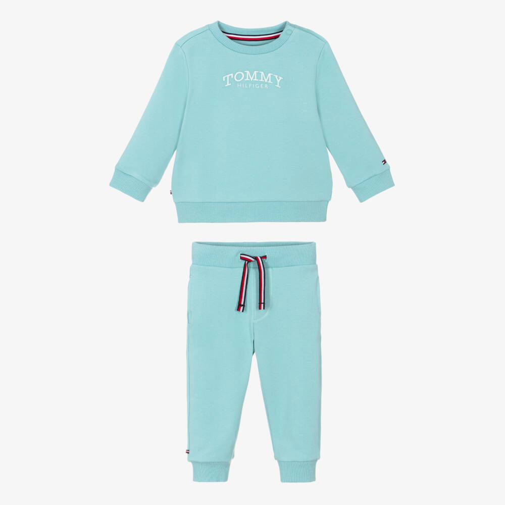 Tommy Hilfiger-Aqua Blue Cotton Embroidered Logo Tracksuit | Childrensalon
