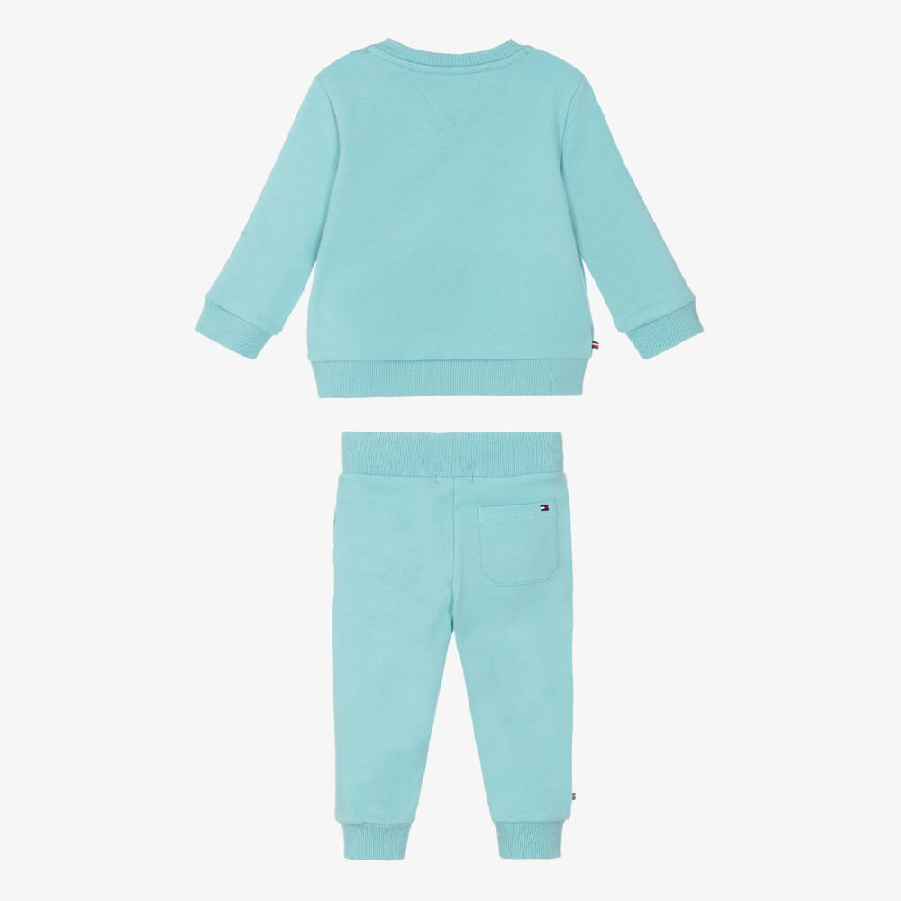 Tommy Hilfiger-Aqua Blue Cotton Embroidered Logo Tracksuit | Childrensalon