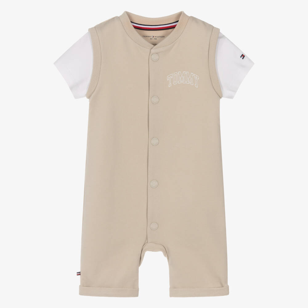 Tommy Hilfiger-Baby Boys Beige Cotton Jersey Shortie | Childrensalon