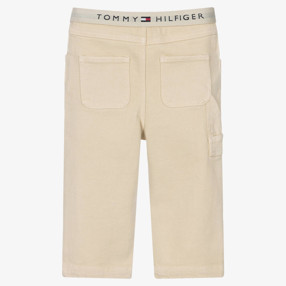 Tommy Hilfiger-Baby Boys Beige Jeans with Elasticated Logo Waistband | Childrensalon