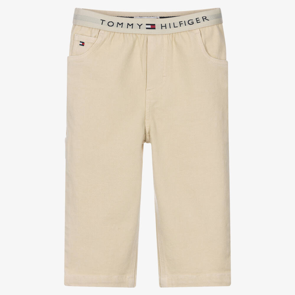 Tommy Hilfiger-Baby Boys Beige Jeans with Elasticated Logo Waistband | Childrensalon