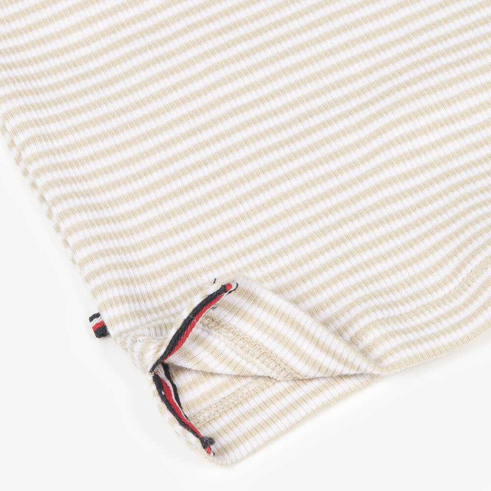Tommy Hilfiger-Baby Boys Beige Stripe Cotton Jersey Polo Shirt | Childrensalon