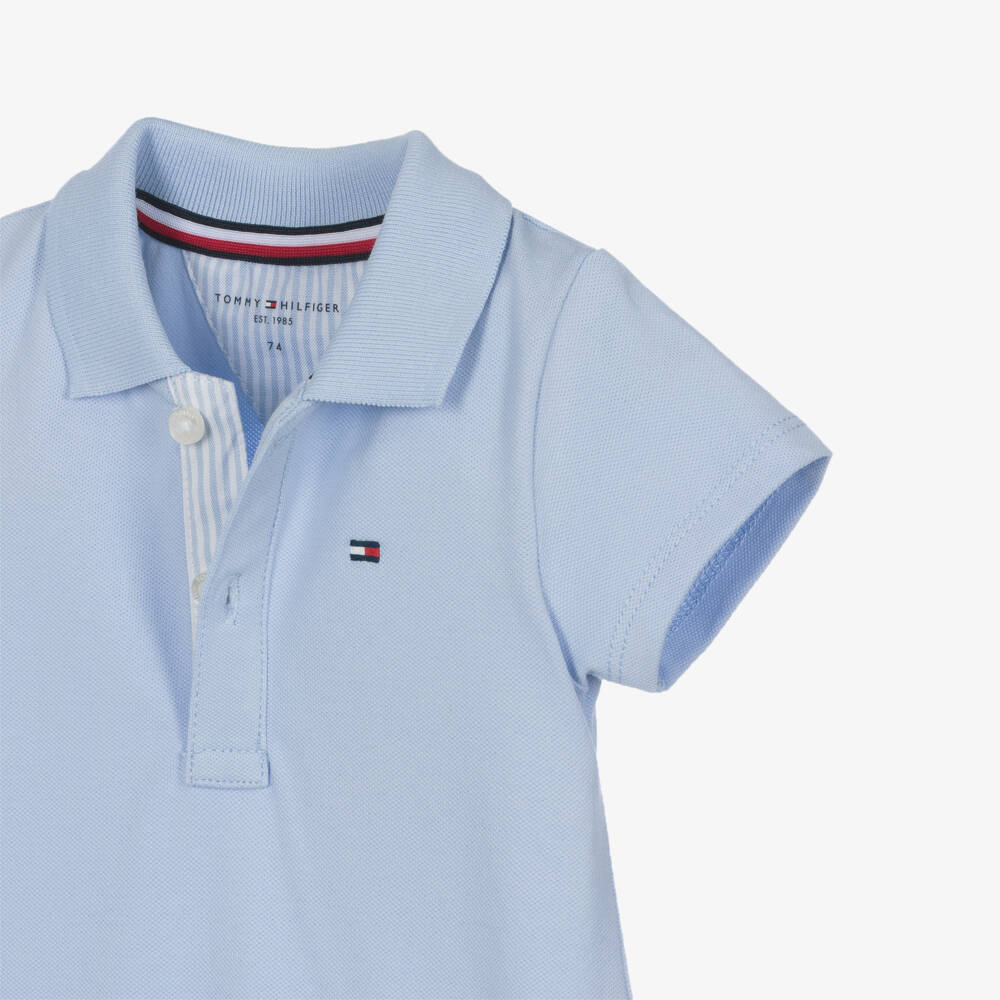 Tommy Hilfiger-Baby Boys Blue Cotton Piqué Polo Shortie | Childrensalon