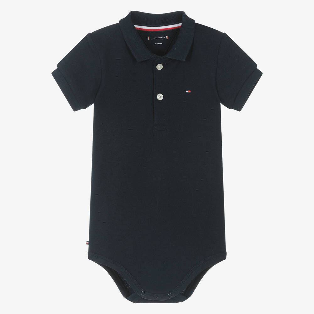 Tommy Hilfiger-Baby Boys Blue Cotton Polo Bodysuit | Childrensalon