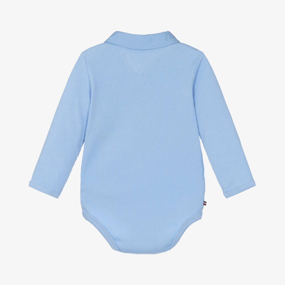 Tommy Hilfiger-Baby Boys Blue Cotton Shirt Bodysuit | Childrensalon