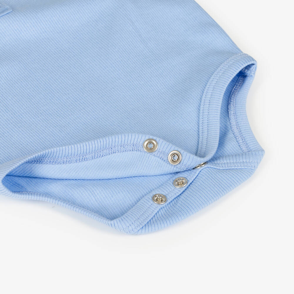 Tommy Hilfiger-Baby Boys Blue Cotton Shirt Bodysuit | Childrensalon