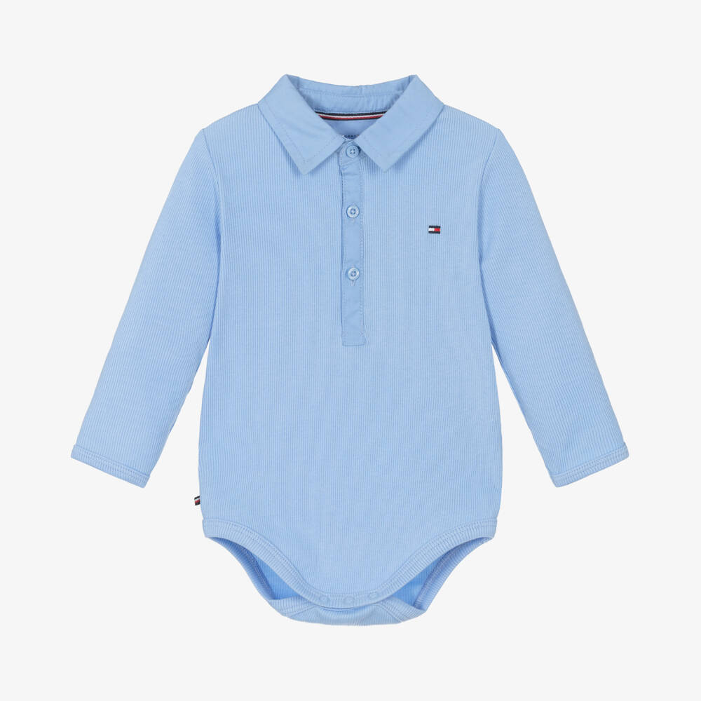 Tommy Hilfiger-Baby Boys Blue Cotton Shirt Bodysuit | Childrensalon