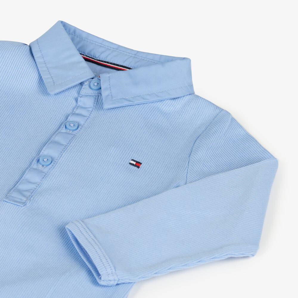 Tommy Hilfiger-Baby Boys Blue Cotton Shirt Bodysuit | Childrensalon