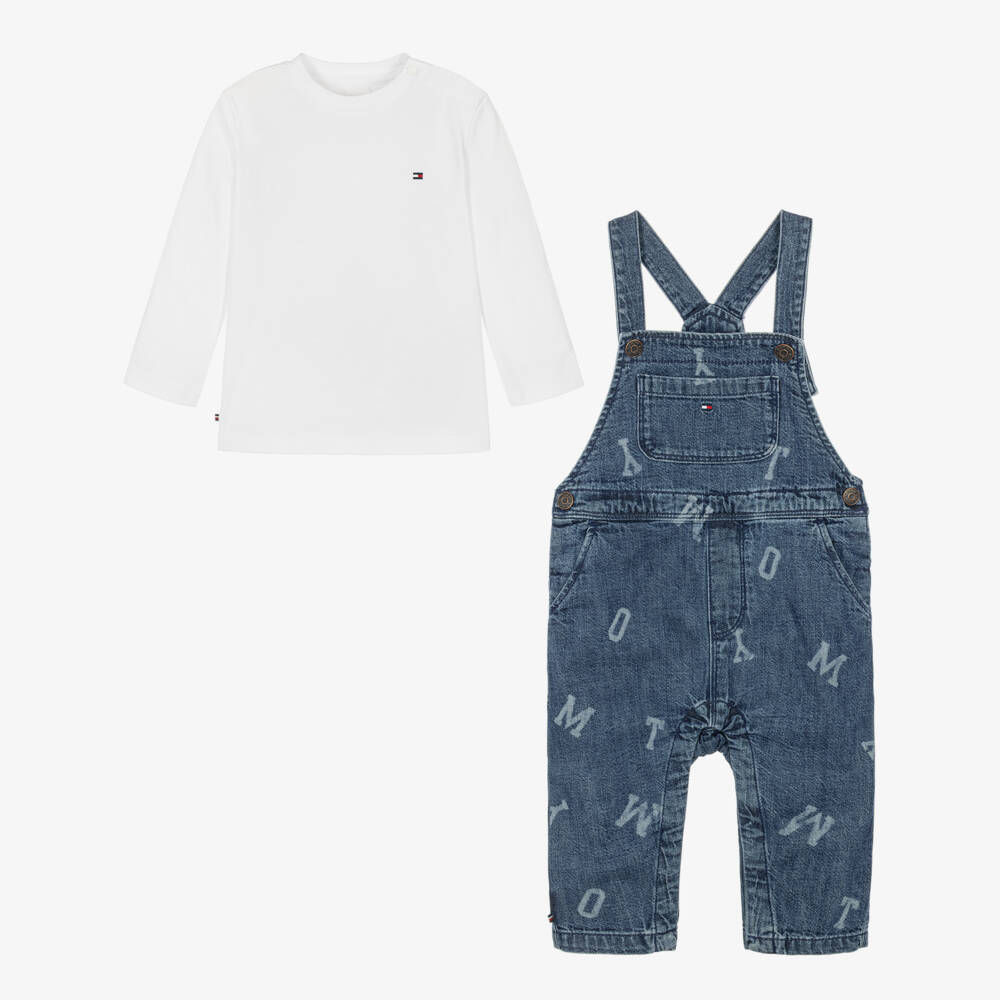 Tommy Hilfiger-Baby Boys Blue Denim Dungarees Outfit Set | Childrensalon