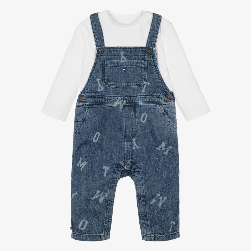 Tommy Hilfiger-Baby Boys Blue Denim Dungarees Outfit Set | Childrensalon