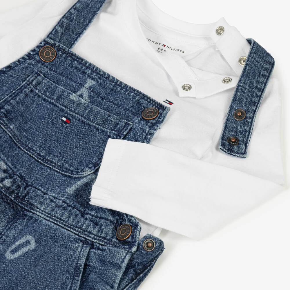 Tommy Hilfiger-Baby Boys Blue Denim Dungarees Outfit Set | Childrensalon
