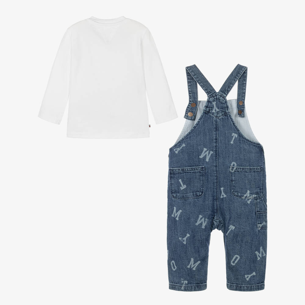 Tommy Hilfiger-Baby Boys Blue Denim Dungarees Outfit Set | Childrensalon