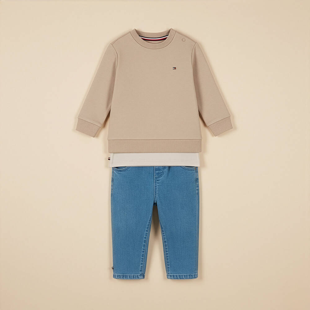 Tommy Hilfiger-Baby Boys Blue Denim Jeans with Elasticated Waist | Childrensalon