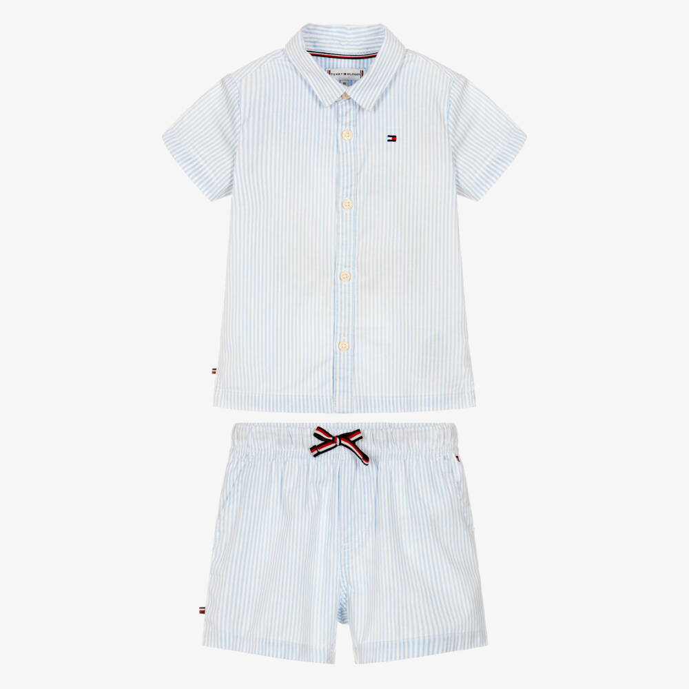 Tommy Hilfiger-Baby Boys Blue Striped Cotton Shorts Set | Childrensalon