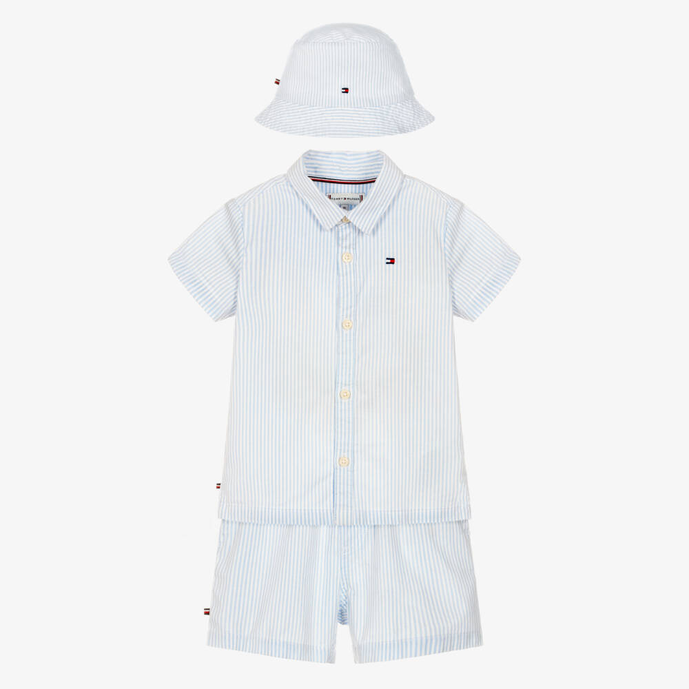 Tommy Hilfiger-Baby Boys Blue Striped Cotton Shorts Set | Childrensalon