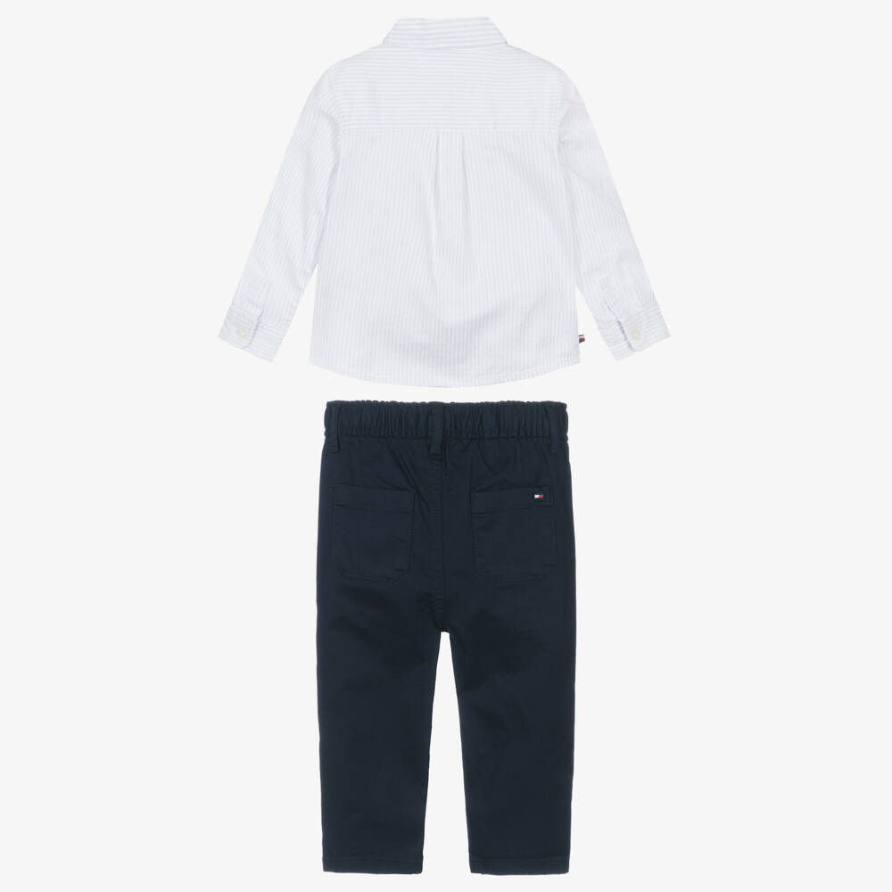 Tommy Hilfiger-Baby Boys Blue Striped Shirt & Trousers Set | Childrensalon