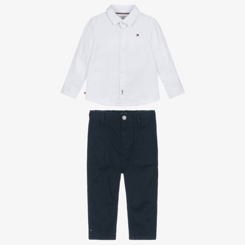 Tommy Hilfiger-Baby Boys Blue Striped Shirt & Trousers Set | Childrensalon