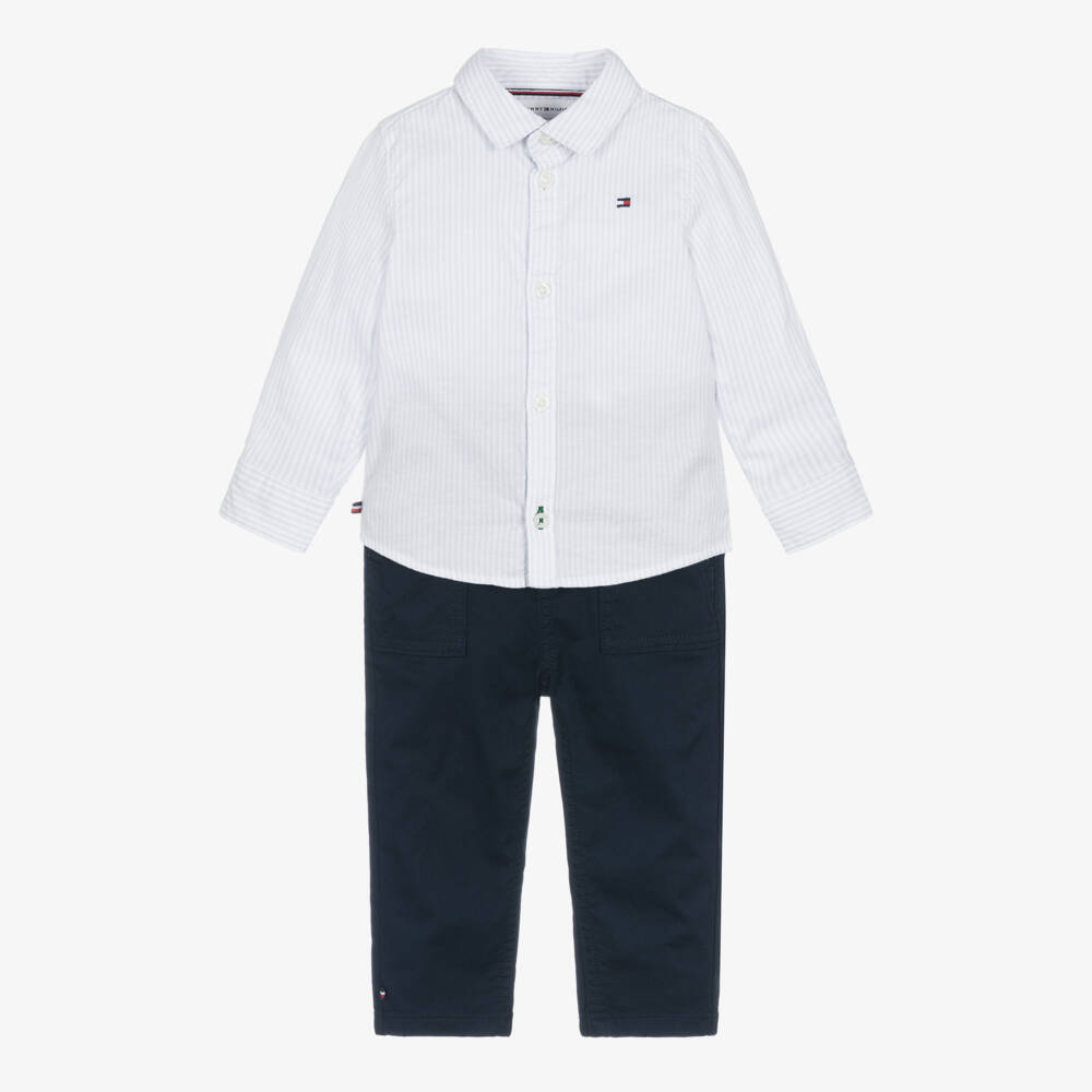 Tommy Hilfiger-Baby Boys Blue Striped Shirt & Trousers Set | Childrensalon