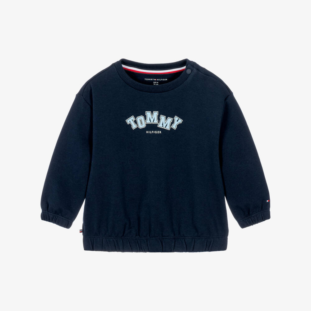 Tommy Hilfiger-Baby Boys Dark Blue Sweatshirt with Elasticated Hem | Childrensalon