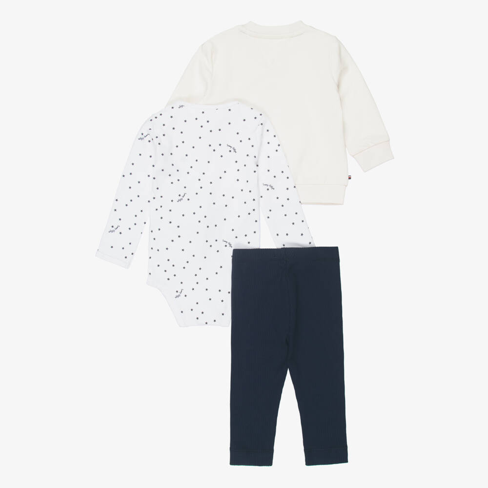 Tommy Hilfiger-Baby Boys Ivory & Blue Ribbed Leggings Set | Childrensalon