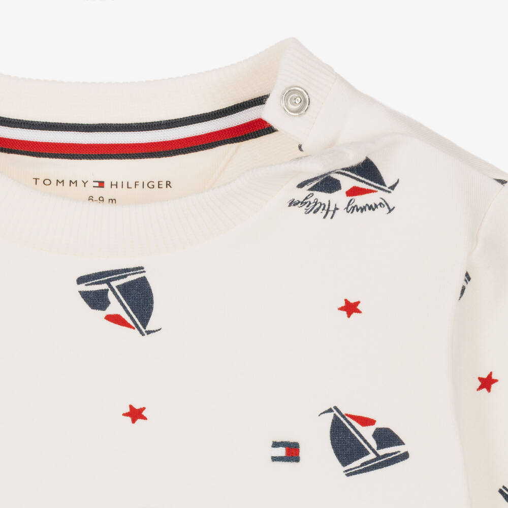 Tommy Hilfiger-Baby Boys Ivory Cotton Sailing Boat Sweatshirt | Childrensalon