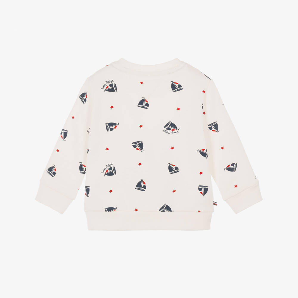 Tommy Hilfiger-Baby Boys Ivory Cotton Sailing Boat Sweatshirt | Childrensalon