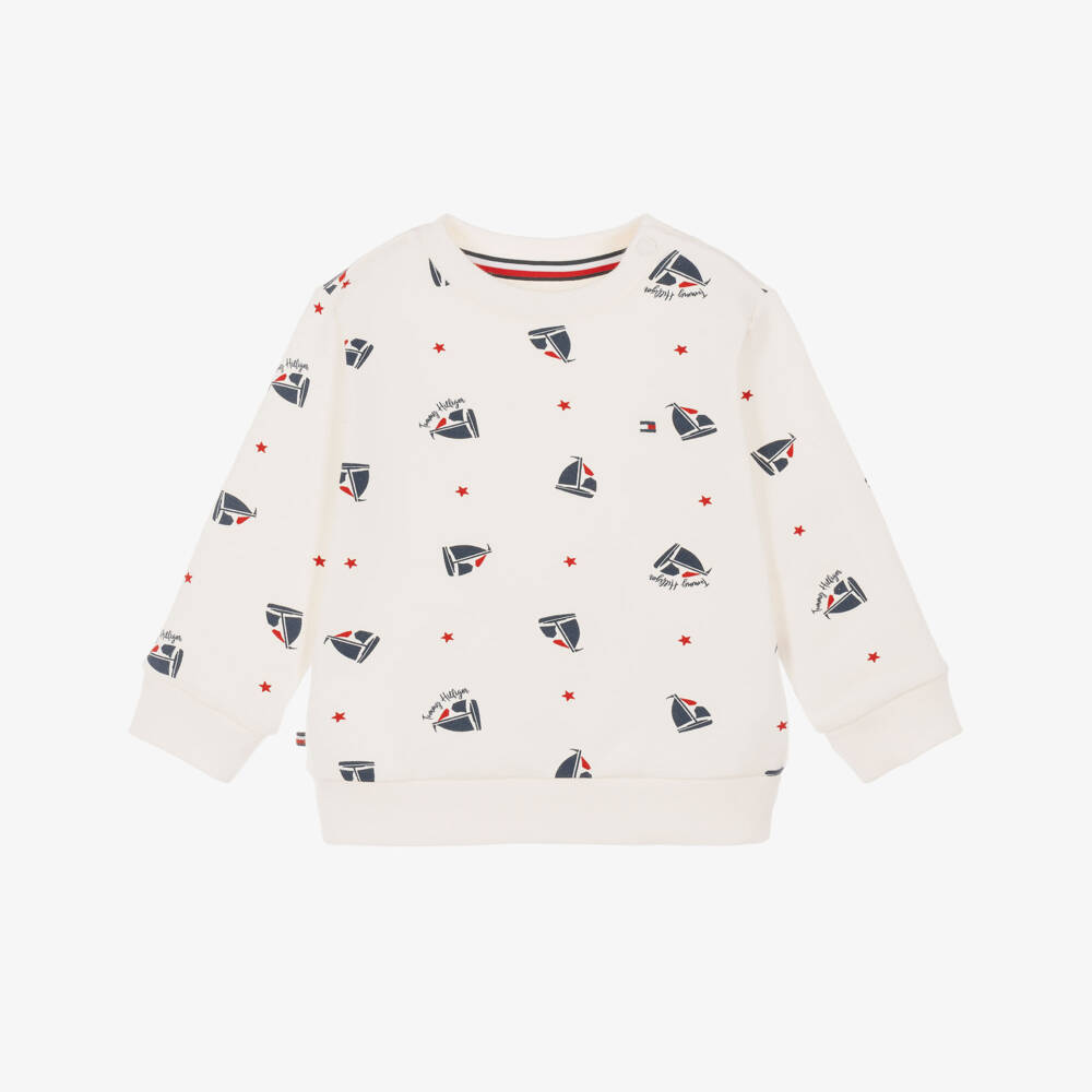 Tommy Hilfiger-Baby Boys Ivory Cotton Sailing Boat Sweatshirt | Childrensalon