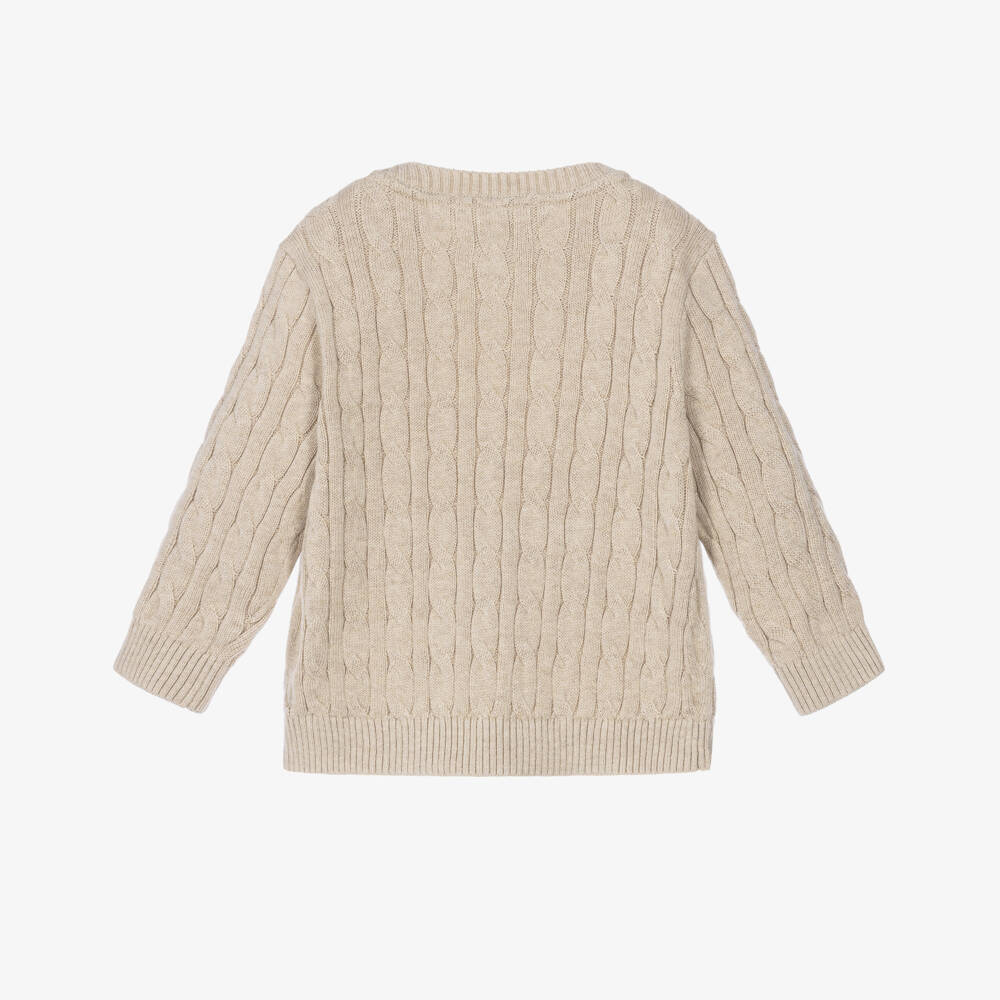 Tommy Hilfiger-Baby Boys Light Beige Cable Knit Sweater | Childrensalon
