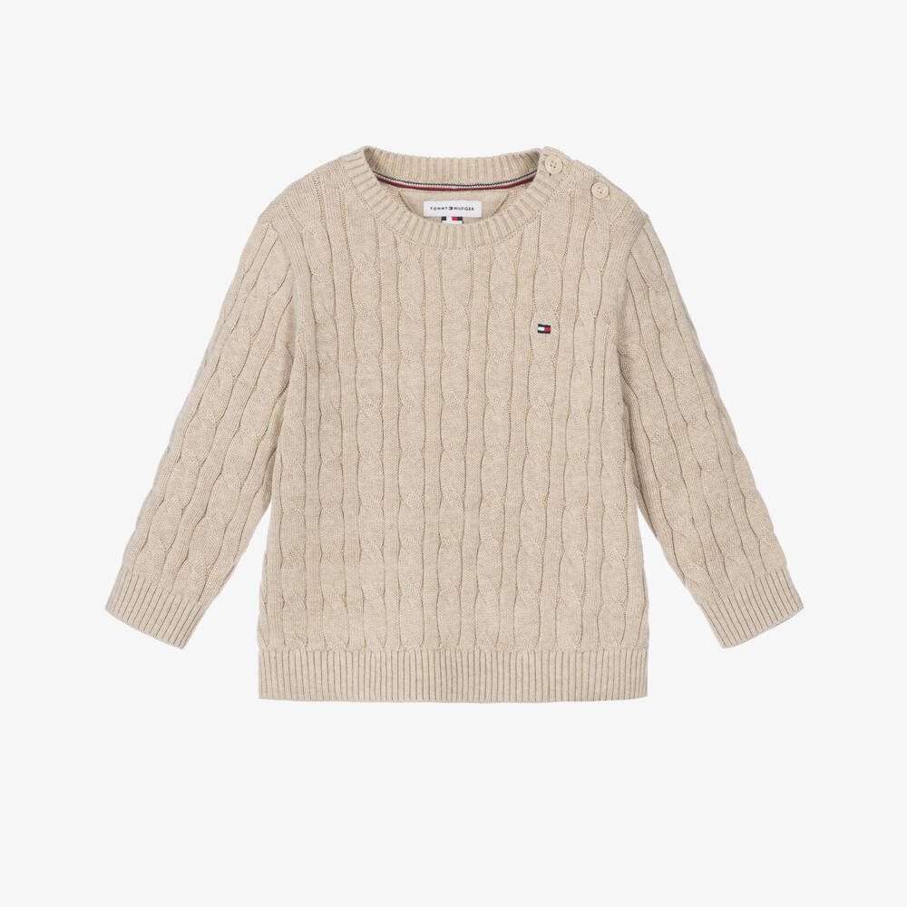 Tommy Hilfiger-Baby Boys Light Beige Cable Knit Sweater | Childrensalon