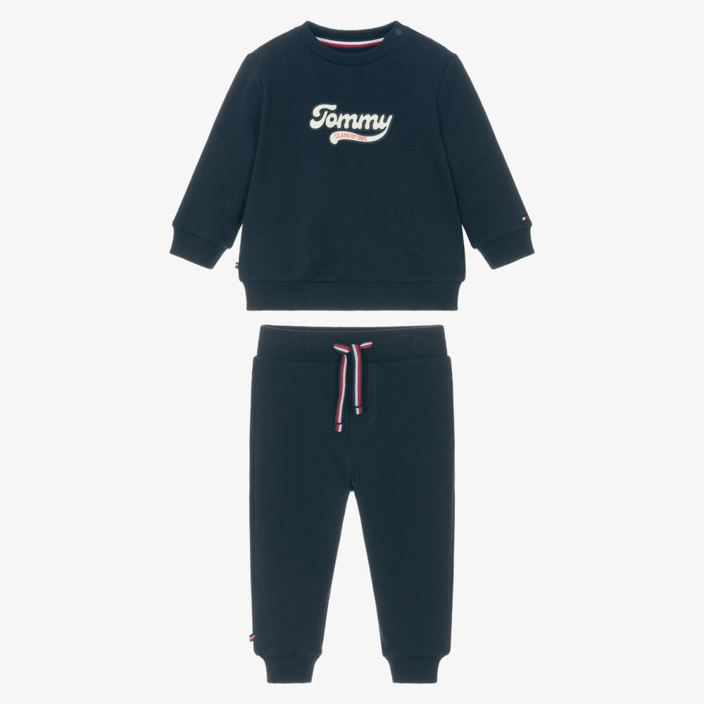 Tommy Hilfiger-Baby Boys Navy Blue Cotton Flocked Logo Tracksuit | Childrensalon