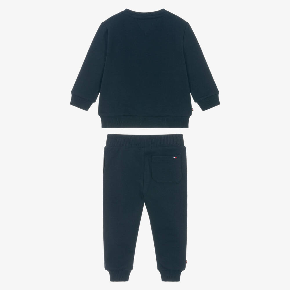 Tommy Hilfiger-Baby Boys Navy Blue Cotton Flocked Logo Tracksuit | Childrensalon