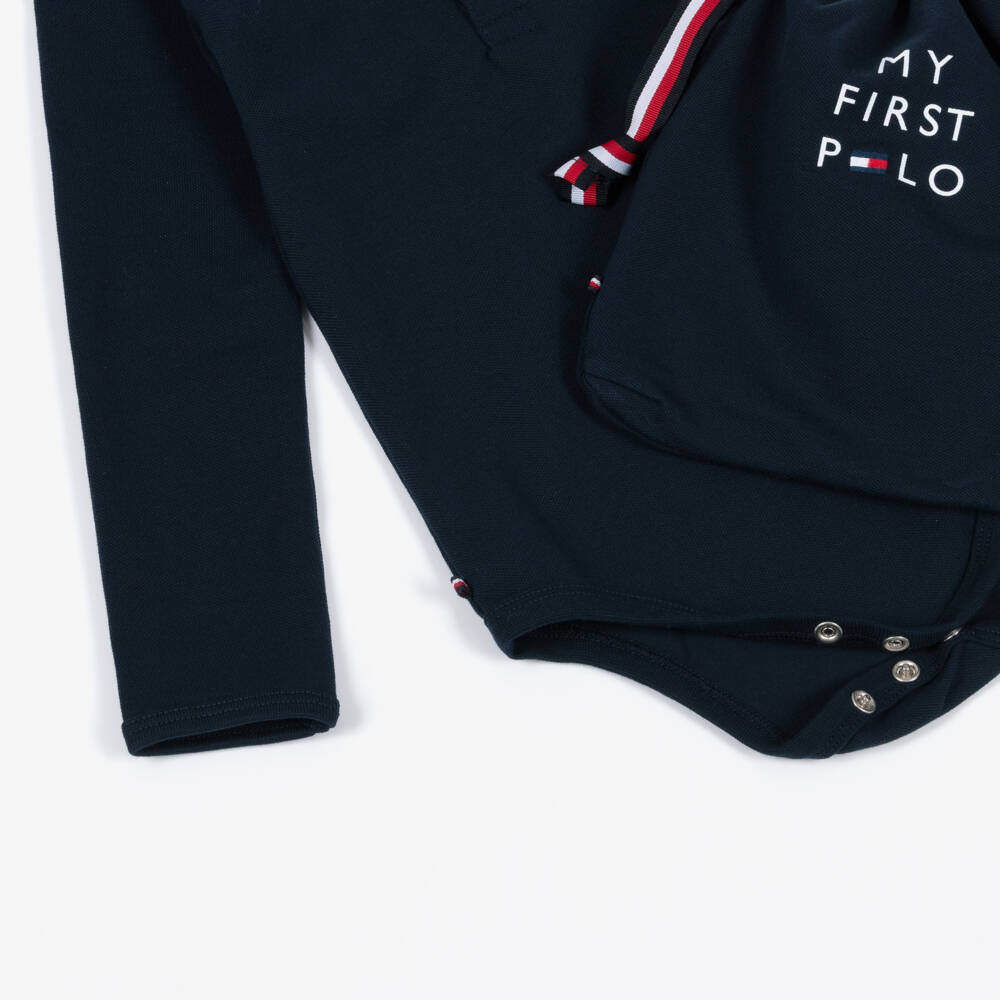 Tommy Hilfiger-Baby Boys Navy Blue Cotton Polo-Style Bodysuit | Childrensalon