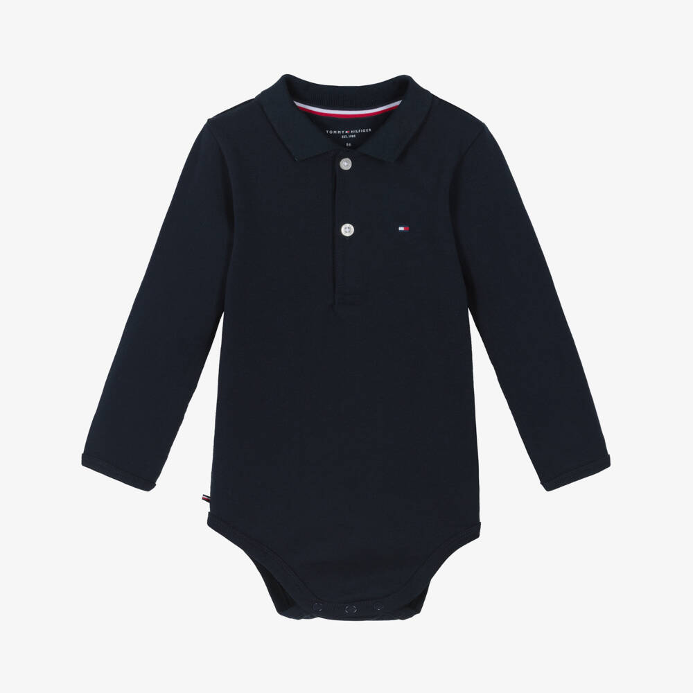Tommy Hilfiger-Baby Boys Navy Blue Cotton Polo-Style Bodysuit | Childrensalon