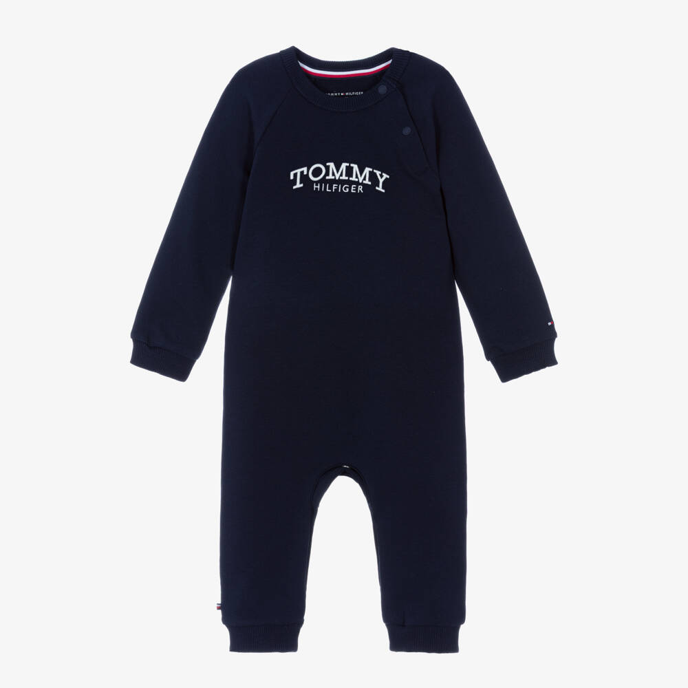 Tommy Hilfiger-Baby Boys Navy Blue Cotton Romper with Embroidered Logo | Childrensalon