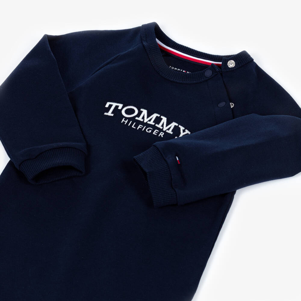 Tommy Hilfiger-Baby Boys Navy Blue Cotton Romper with Embroidered Logo | Childrensalon