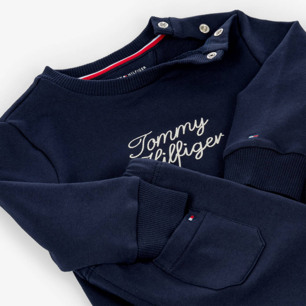 Tommy Hilfiger-Baby Boys Navy Blue Cotton Rope Logo Tracksuit | Childrensalon